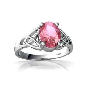 14K White Gold Oval Created Pink Sapphire Celtic Trinity 
