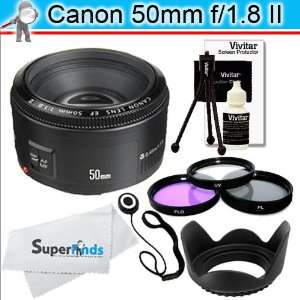 Canon EF 50mm f/1.8 II Camera Lens + Deluxe Accessory Bundle for Canon 