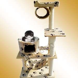  58 Beige Cat Tree House Condo 10 Scratcher Furniture Pet 