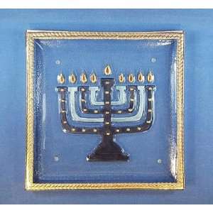  Festival of Lights Clear Glass Serving Tray with Menorah 