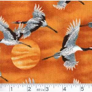  45 Wide Small Evening Cranes   Suset Fabric By The Yard 