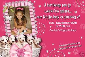 Personalized Photo Girl Pink Puppy Birthday Invitation  