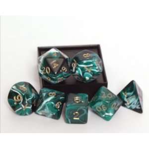 Green Marble 7 piece Dice Set Toys & Games