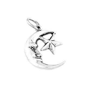    Sterling Silver Small Crescent Face Moon and Star Charm: Jewelry