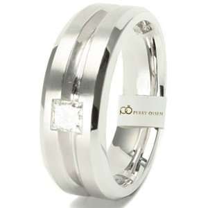   Contemporary Concave Grooved Inlay High End Mens Diamond Wedding Ring