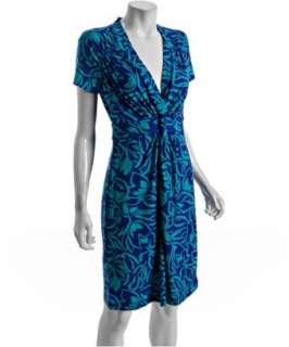BCBGMAXAZRIA blue floral printed jersey knit dress  BLUEFLY up to 70% 