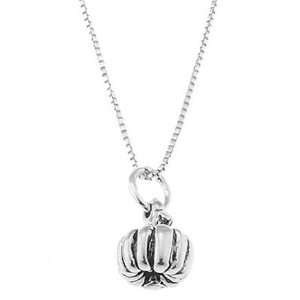  Sterling Silver Three Dimensional Small Pumpkin Necklace 