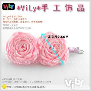 Handmade Ribbon Flower Rose Hair Clip Barrette Pink  