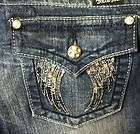NWT Miss Me FALLEN ANGEL WINGS Rhinestone Crystal Denim Boot Cut Jeans 