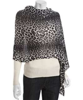 Magaschoni snow leopard print cashmere feather weight wrap scarf 