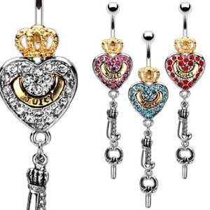  Zirconia Embedded Heart Dangle with Gold Plated Crown, Chain Letter 