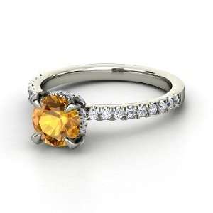   Carrie Ring, Round Citrine Sterling Silver Ring with Diamond Jewelry