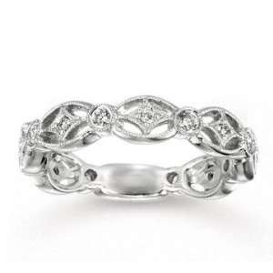    14k White Gold Filigree Round Diamond Stackable Ring: Jewelry