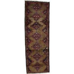  30 x 89 Brown Persian Hand Knotted Wool Chenar Runner 