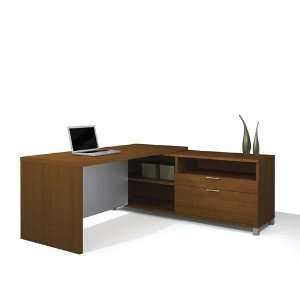   Cherry & White L shaped Corner Computer Desk with Integrated Credenza