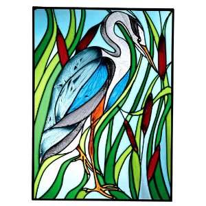 Great BLUE HERON Window BIRD Wildlife 10.25 x 14 RUSTIC Stained Glass 