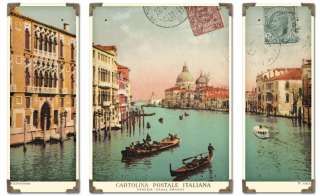 Triptych Print Venice Vintage Postcard Gondola Italy  