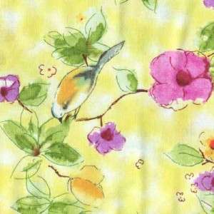   BIRDS FLORAL YELLOW Cotton Fabric BTY for Quilting, Craft, Etc  