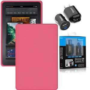  Pink Silicone Jelly Case for  Kindle Fire with 1 Amp USB Power 