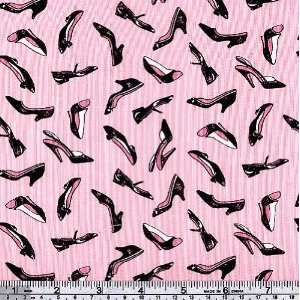  45 Wide Era Stylish Shoes Pink/Black Fabric By The Yard 
