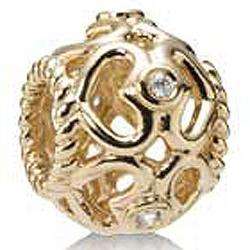 Pandora Gold Open Heart Bead with Diamond 750466D  