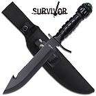 NEW! All Black Gut Hook Survival Knife w/ Sheath, Compass, Sharpening 