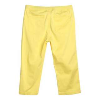   Womens Cotton Slim fit Casual Capris Capri Cropped Pants Yellow  