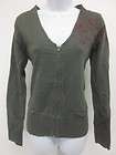 BEN SHERMAN Olive Green Cotton V Neck Long Sleeve Zip Up Sweatshirt 
