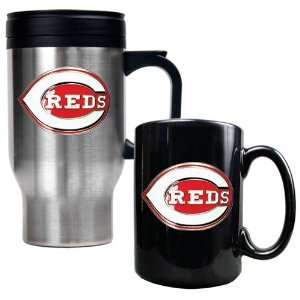  Cincinnati Reds Travel Mug & Black Ceramic Mug Set 
