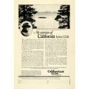  1923 Ad California Chamber Commerce Ivrin S. Cobb Opinion 