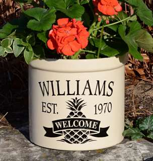   Personalized 2 Gal WELCOME Ceramic Country Crocks Planters Address