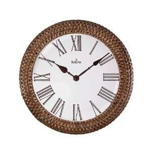  Bulova Glenmora Wall Clock Woven Wicker Frame Walnut 