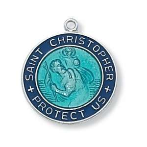   St. Saint Christopher L2014SS Blue 18 Chain and Box 13/16 Jewelry