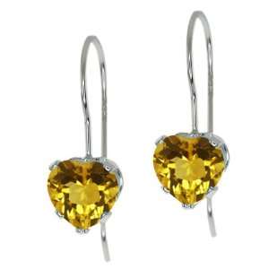 44 Ct Heart Yellow Citrine Sterling Silver 5 prong Dangle Earrings 