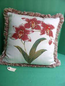 Frontgate Elaine Smith Orchid Floral Throw Pillow Red  
