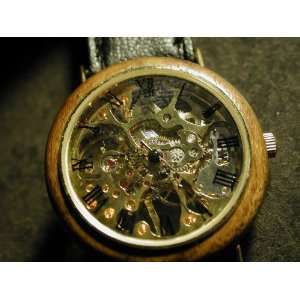    See Through, Wood Case, Mechanical Wrist Watch