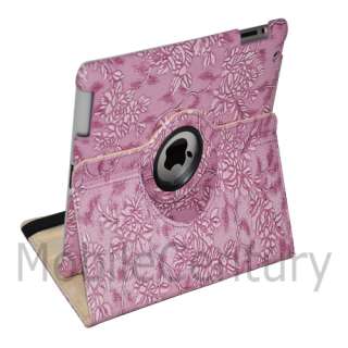 iPad 2 Luxurious 360° Rotating Leather case Smart Cover w/ Embossed 
