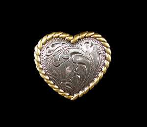 Western Silver Gold Rope Border Heart Concho 11/2  