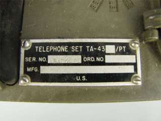 Vintage Military WWII Field Telephone Set w/ Case TA 43  
