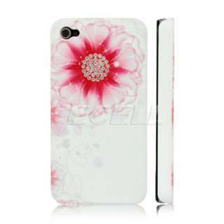 NEW PINK FLORAL DIAMANTE BLING CASE COVER FOR APPLE iPHONE 4  