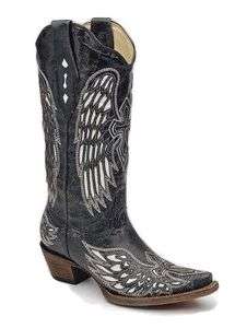 Womens Corral Black Bone Wing Cowboy Boot  