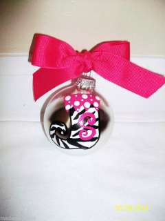 Initial Zebra Print/Candy Cane Monogrammed ornament!!  