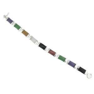  Sterling Silver Multi Color Jade Bar Bracelet Jewelry