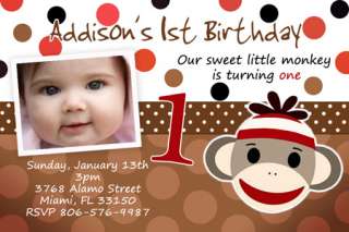 SOCK MONKEY BIRTHDAY PARTY INVITATION 1ST BABY SHOWER C2 CARD   9 