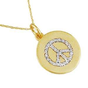    14K Yellow Gold Diamond Peace Sign Necklace Grande Jewelry