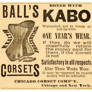  1889 Ad Balls Kabo Chicago Corset Elastic Wire Spring 