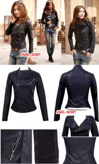 CJ247 Women punk faux leather knitted sleeves Short black jacket 