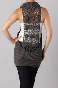 MM APPAREL Gray Cowl Neck Plunge Back Crochet Knit Detailed Sweater 