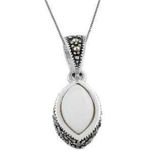    Fabulous Sterling Silver Mother Of Pearl Almond Necklace: Jewelry
