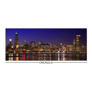  Chicago Skyline Poster At Night   16 X 34